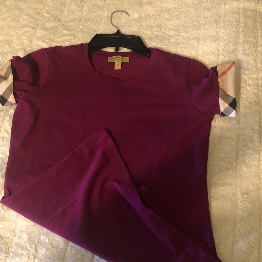 Burberry Deep Magenta Short Sleeve Top with detailed cuffs